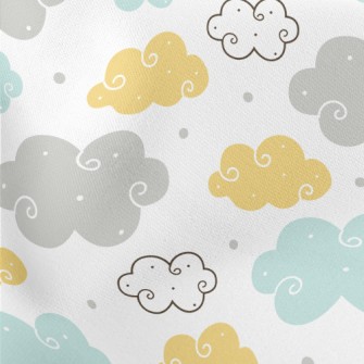 Colorful Cartoon Clouds Lightweight Cotton Poplin