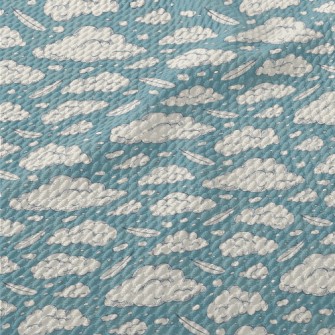 Retro Clouds And Feathers Birdseye Piqué