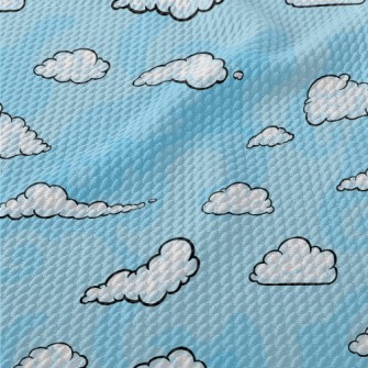 Cartoon Blue Clouds Birdseye Piqué