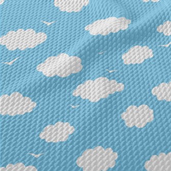 Flying Birds And White Clouds Birdseye Piqué