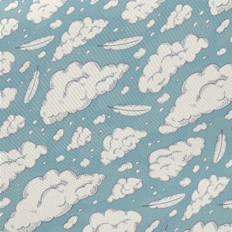 Retro Clouds And Feathers Twill