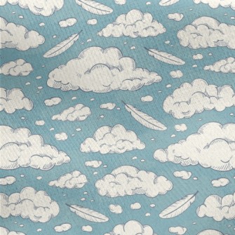 Retro Clouds And Feathers Jersey Backed Fleece