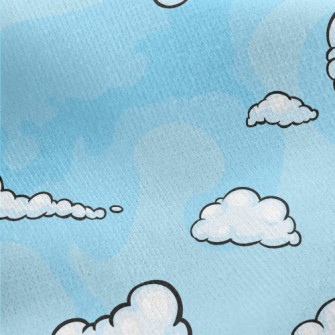 Cartoon Blue Clouds Jersey Backed Fleece