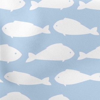 White Fish Silhouette Lightweight Cotton Poplin