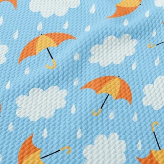 Bright Umbrella Raindrops Birdseye Piqué
