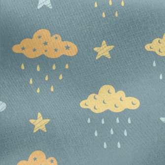 Stars Moon Dark Clouds Jersey Backed Fleece