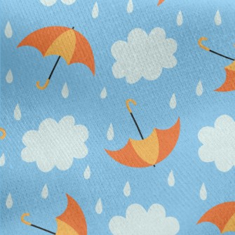 Bright Umbrella Raindrops Jersey Backed Fleece