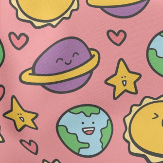 Excited Sun Smiling Planet Lightweight Cotton Poplin