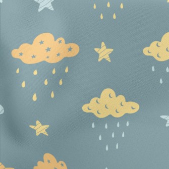 Stars Moon Dark Clouds Lightweight Cotton Poplin