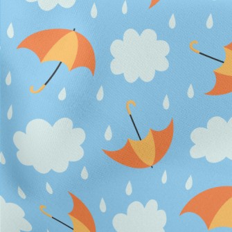 Bright Umbrella Raindrops Lightweight Cotton Poplin