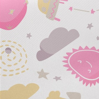 Smiling Planet And Space Shutt Midweight Cotton Poplin