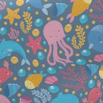 Cartoon Dolphin Jellyfish Whal Twill