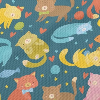 Colorful And Cute Kittens Birdseye Piqué