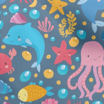 Cartoon Dolphin Jellyfish Whal Micro Fleece