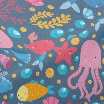 Cartoon Dolphin Jellyfish Whal Piqué