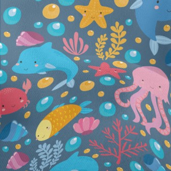 Cartoon Dolphin Jellyfish Whal Lightweight Performance Linen