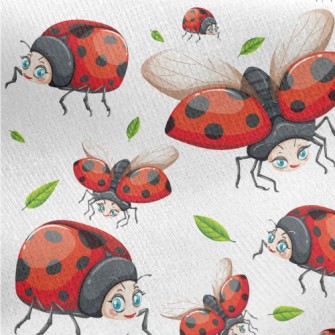 Lively Big-eyed Ladybug Jersey Backed Fleece
