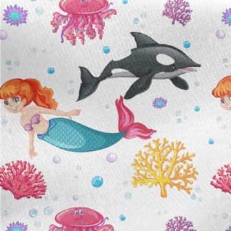 Killer Whales And Mermaids Jersey Backed Fleece