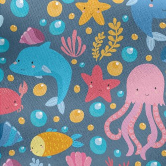 Cartoon Dolphin Jellyfish Whal Jersey Backed Fleece