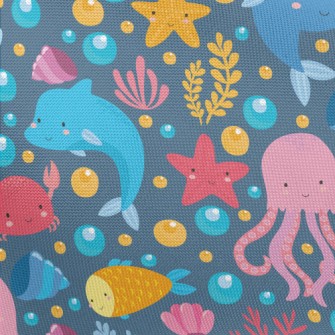 Cartoon Dolphin Jellyfish Whal Pongee