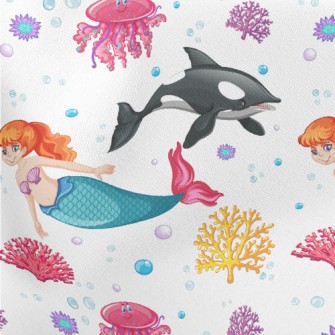 Killer Whales And Mermaids Lightweight Cotton Poplin