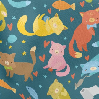 Colorful And Cute Kittens Lightweight Cotton Poplin