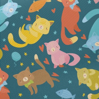 Colorful And Cute Kittens Midweight Cotton Poplin