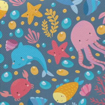 Cartoon Dolphin Jellyfish Whal Midweight Cotton Poplin