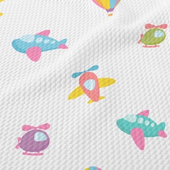 Cartoon Airplane Hot Air Ballo Birdseye Piqué