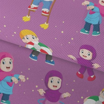 Children Walking On Stilts And Waterproof Oxford