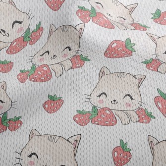 Smiling Cat With Strawberry Athletic Mesh Flat Back