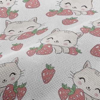 Smiling Cat With Strawberry Performance Linen