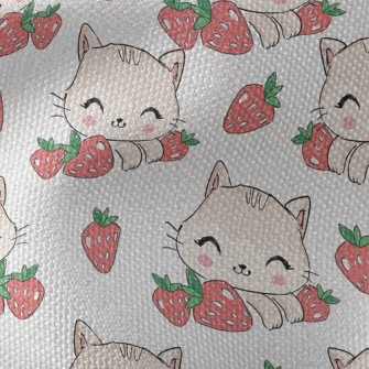 Smiling Cat With Strawberry Waterproof Canvas