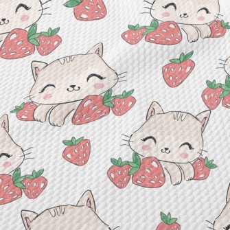 Smiling Cat With Strawberry Birdseye Piqué