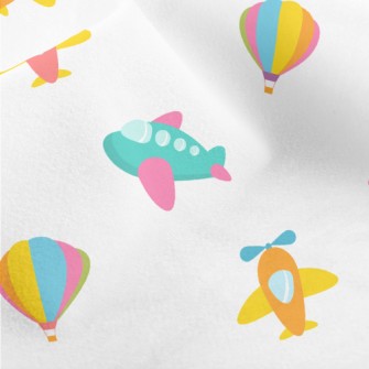 Cartoon Airplane Hot Air Ballo Micro Fleece