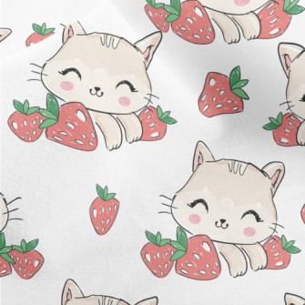 Smiling Cat With Strawberry Micro Fleece