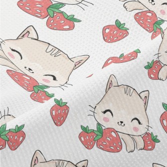 Smiling Cat With Strawberry Piqué