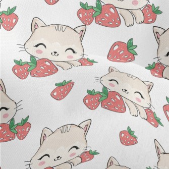Smiling Cat With Strawberry Lightweight Performance Linen