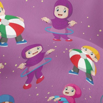 Children Walking On Stilts And Lightweight Performance Linen