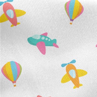 Cartoon Airplane Hot Air Ballo Jersey Backed Fleece