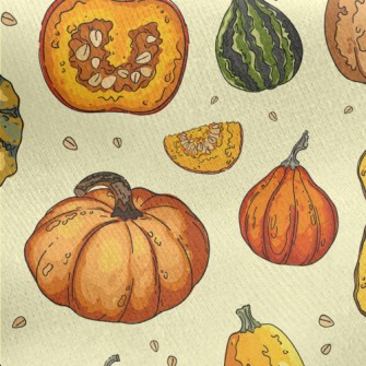 Pumpkin With Various Shapes Jersey Backed Fleece