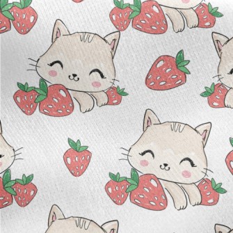 Smiling Cat With Strawberry Jersey Backed Fleece