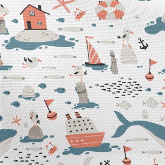 Huge Whale And Small Fish Pongee