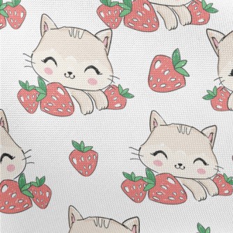 Smiling Cat With Strawberry Pongee
