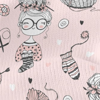 Girl In Glasses Knitting Yarn Stretch Jersey