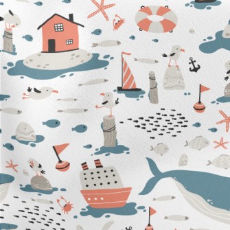 Huge Whale And Small Fish Lightweight Cotton Poplin