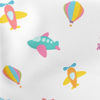 Cartoon Airplane Hot Air Ballo Lightweight Cotton Poplin