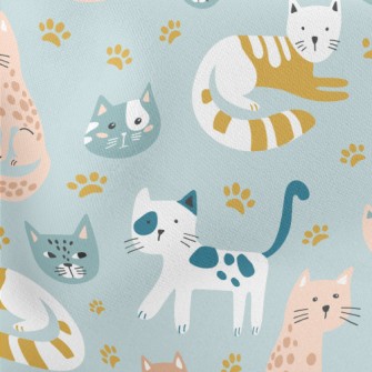 Naughty Cat With Footprints Lightweight Cotton Poplin