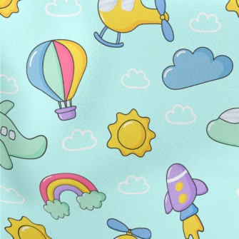 Helicopter Airplane Rocket Lightweight Cotton Poplin