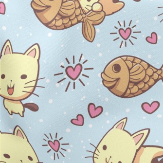 Kitten Loves To Eat Snapper Lightweight Cotton Poplin